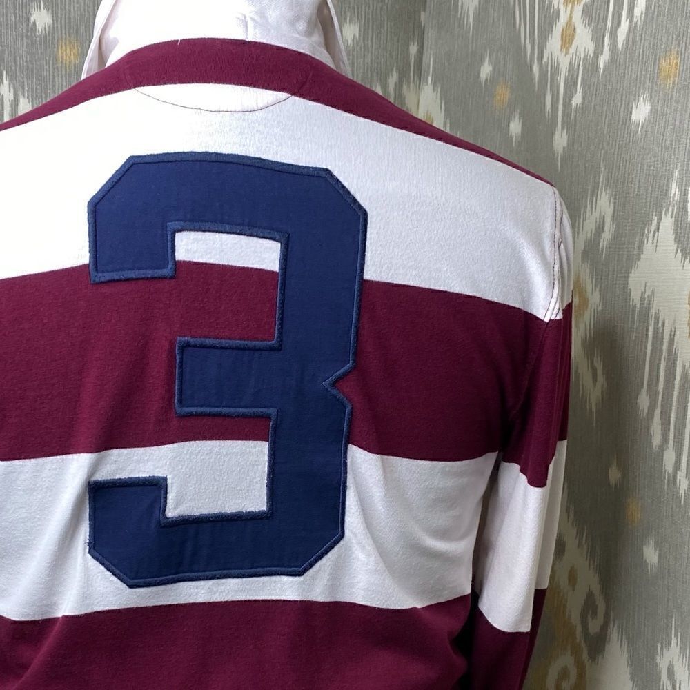 Polo Ralph Lauren Maroon & White Stripe Iconic Rugby Shirt